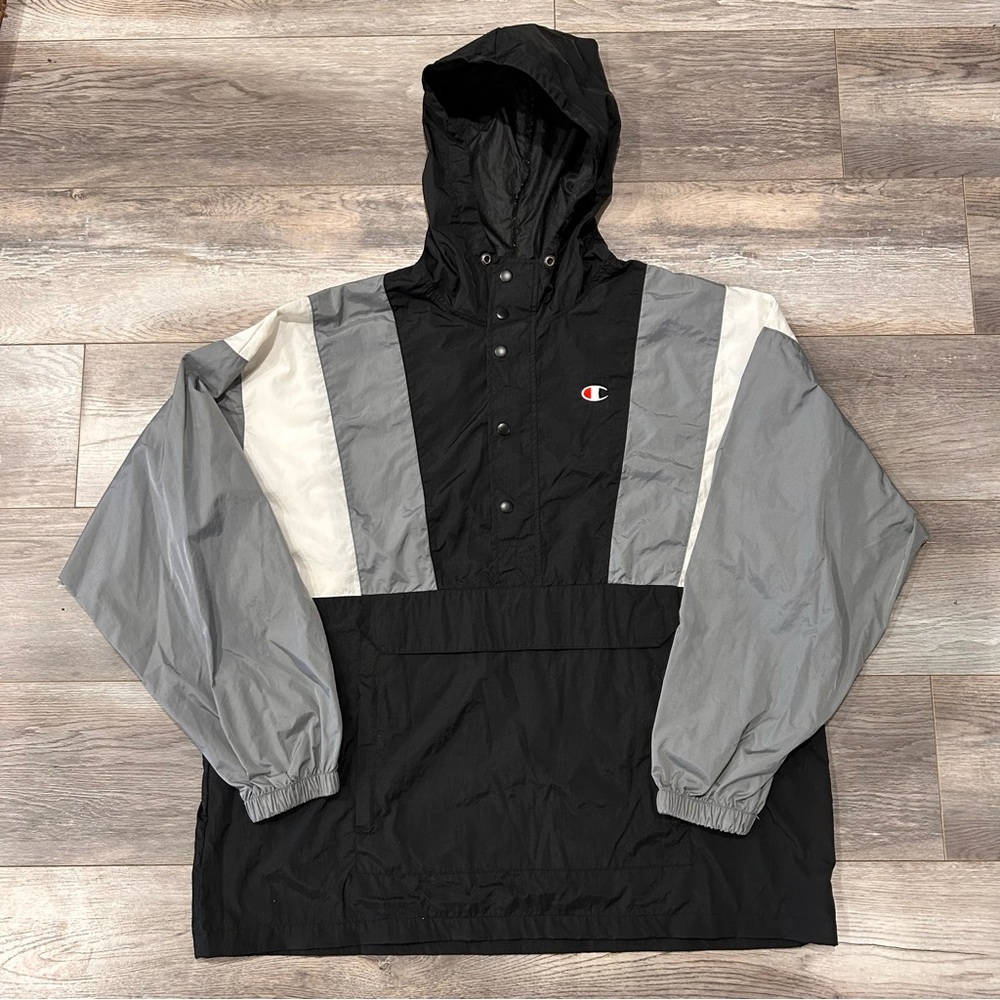 Champion Jacket Mens Medium Pullover Windbreaker Hooded Quarter Zip Lightweight